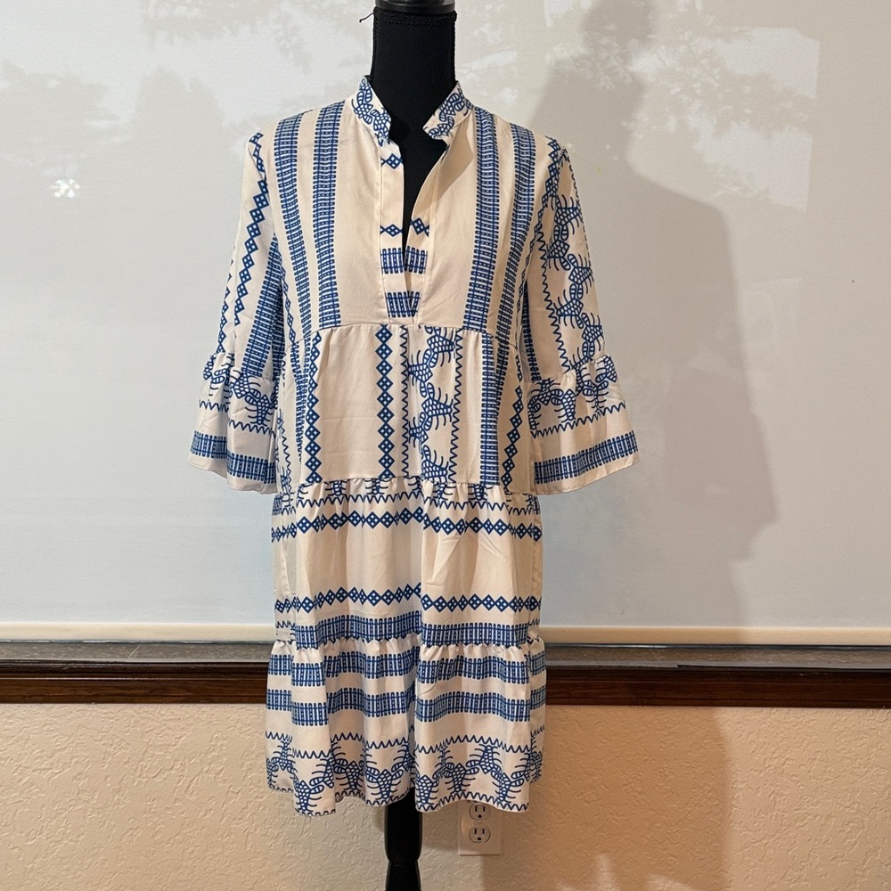 Blue and White Patterned Dress